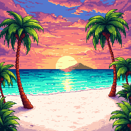 Beach scene with a palm trees