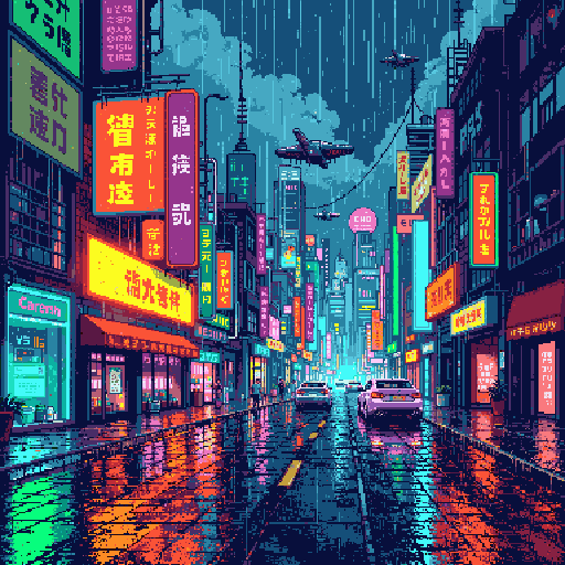 Neon city scene