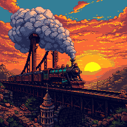 Train with a locomotive and a bridge